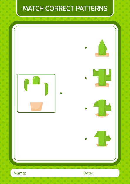 Match pattern game with cactus worksheet for preschool kids kids activity sheet