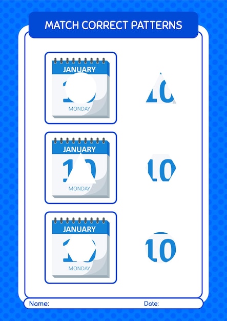 Игра с шаблоном соответствия с рабочим листом календаря для детей дошкольного возраста