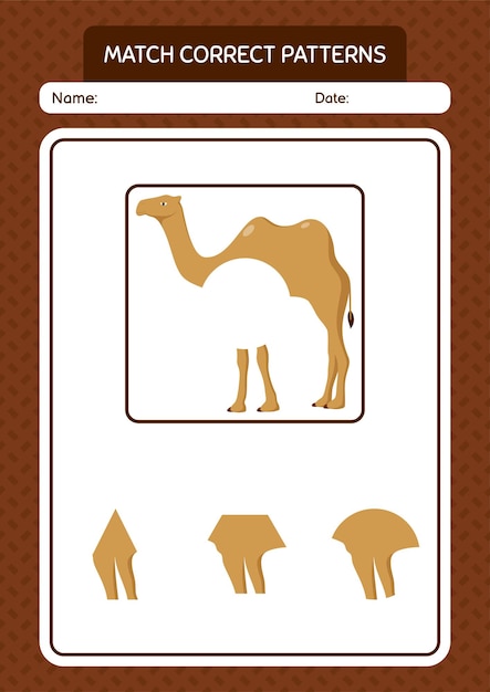 Match pattern game with camel worksheet for preschool kids kids activity sheet