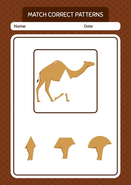 Match pattern game with camel worksheet for preschool kids kids activity sheet