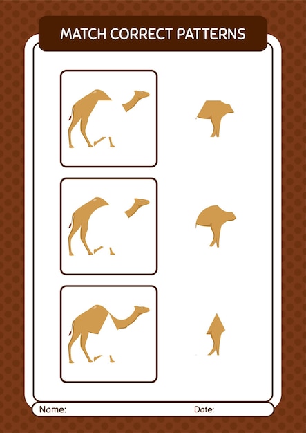 Match pattern game with camel worksheet for preschool kids kids activity sheet