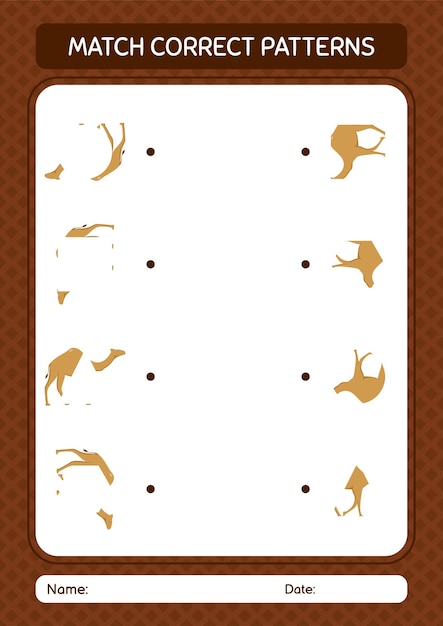 Match pattern game with camel worksheet for preschool kids kids activity sheet