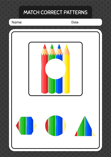就学前の子供の子供の活動シートの色鉛筆ワークシートとパターン ゲームを一致させます。