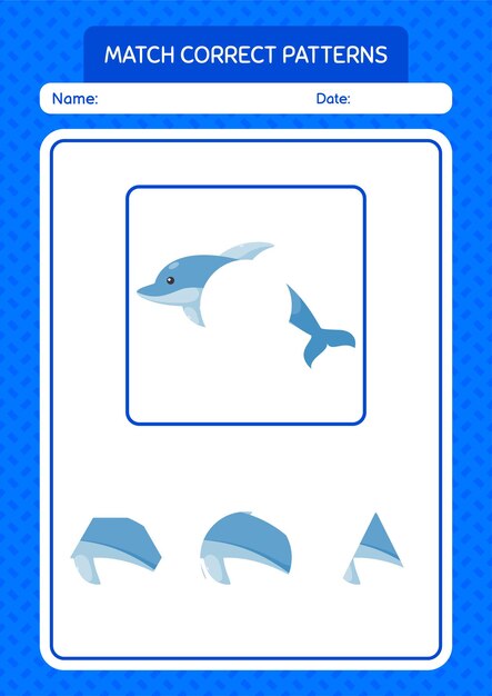 Игра «Сопоставьте шаблон» с рабочим листом дельфина для детей дошкольного возраста, детский лист активности