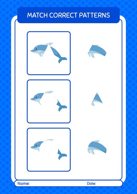 Match pattern game with dolphin worksheet for preschool kids kids activity sheet