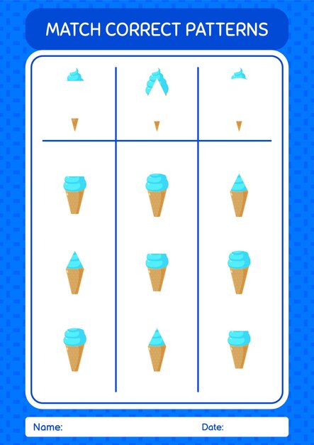 Match pattern game with ice cream worksheet for preschool kids kids activity sheet