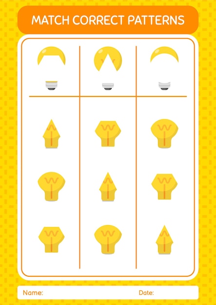 Match pattern game with light bulb worksheet for preschool kids kids activity sheet