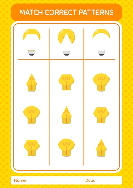 미취학 아동 어린이 활동 시트를위한 전구 워크 시트와 패턴 게임 일치