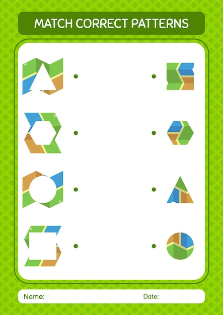 Match pattern game with map worksheet for preschool kids kids activity sheet