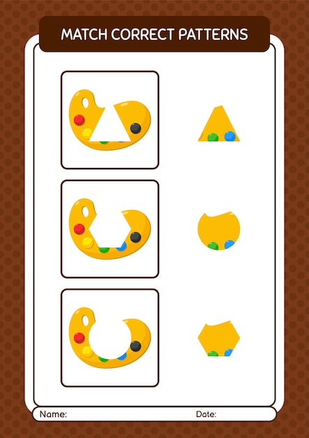 미취학 아동 아동 활동 시트를 위한 페인트 팔레트 워크시트와 패턴 게임 일치