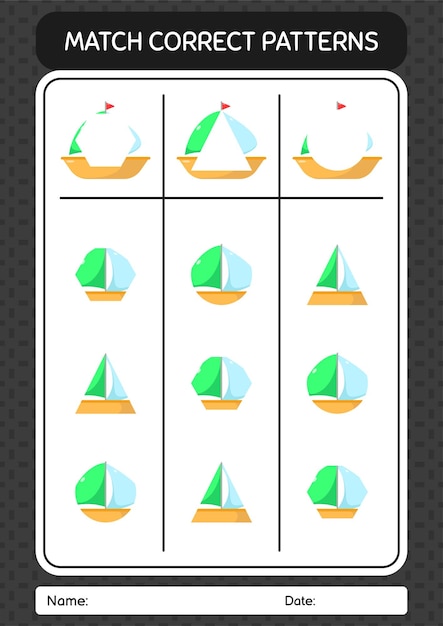 Abbina il gioco del modello con il foglio di lavoro della barca a vela per il foglio delle attività dei bambini in età prescolare