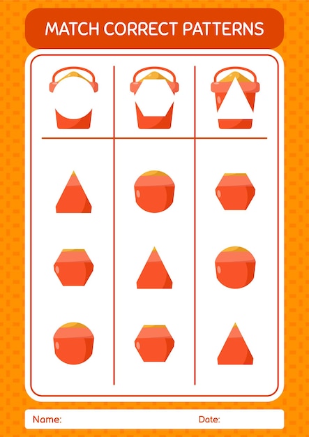 Match pattern game with sand bucket worksheet for preschool kids kids activity sheet