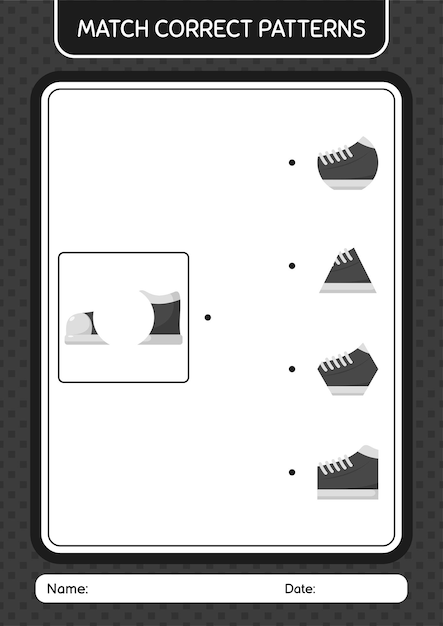 Match pattern game with shoes worksheet for preschool kids kids activity sheet