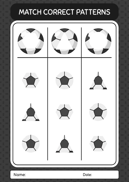 Match pattern game with soccerball worksheet for preschool kids kids activity sheet