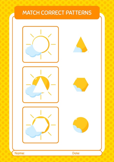 就学前の子供たちの子供たちの活動シートのための太陽のワークシートとパターンゲームを一致させる