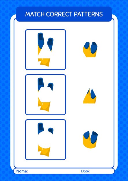 Match pattern game with swimming fins worksheet for preschool kids kids activity sheet