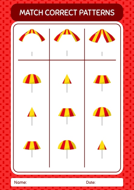 Match pattern game with umbrella worksheet for preschool kids kids activity sheet