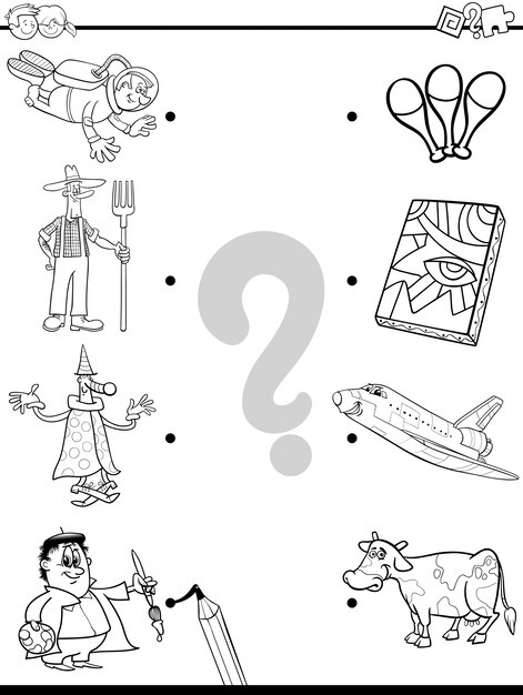 Match people and objects coloring book