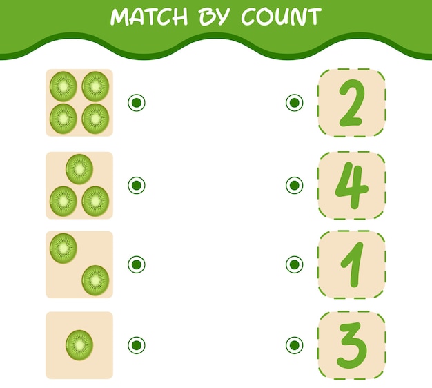 Match per telling van cartoonkiwi's. Match en tel het spel. Educatief spel voor kleuters en kleuters