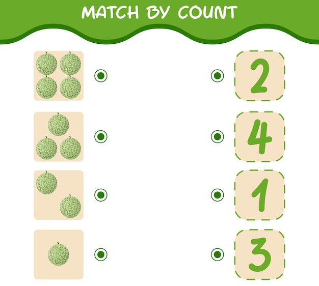 Match per telling van cartoonmeloenen. Match en tel het spel. Educatief spel voor kleuters en kleuters