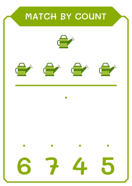 Match per telling van gieter spel voor kinderen vector illustratie afdrukbaar werkblad