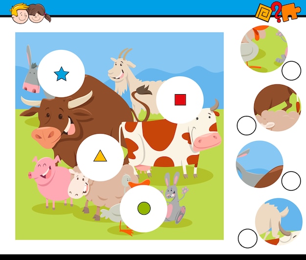 match pieces activity with farm animals