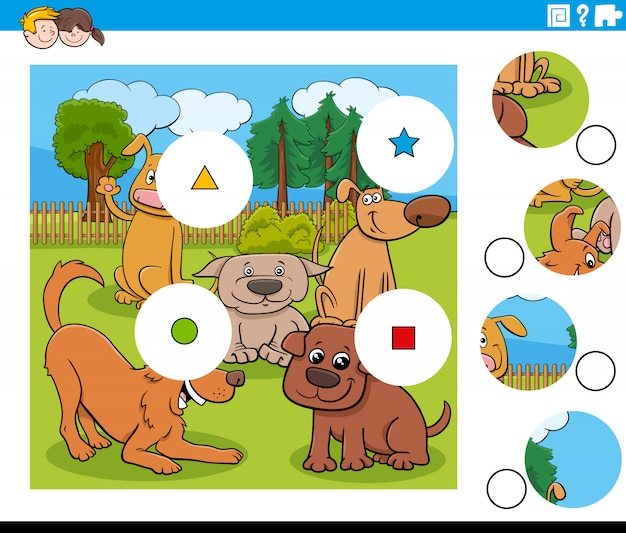 犬のキャラクターとピースのパズルを一致させる