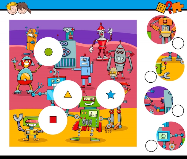 match pieces puzzle with robots