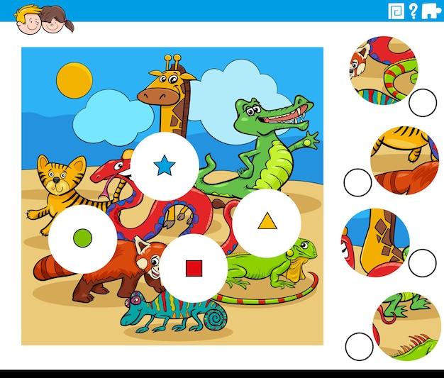 Match pieces task with cartoon animal characters