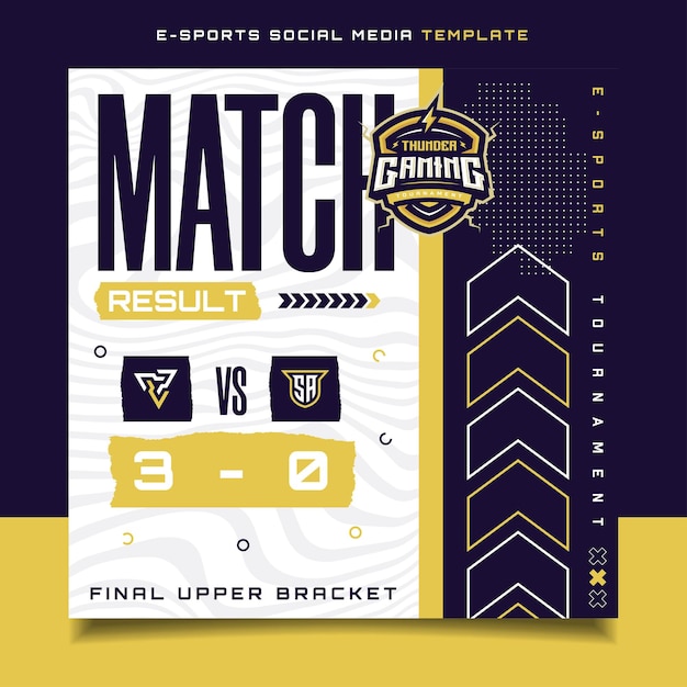 Vector match result e-sports gaming banner template for social media flyer with logo