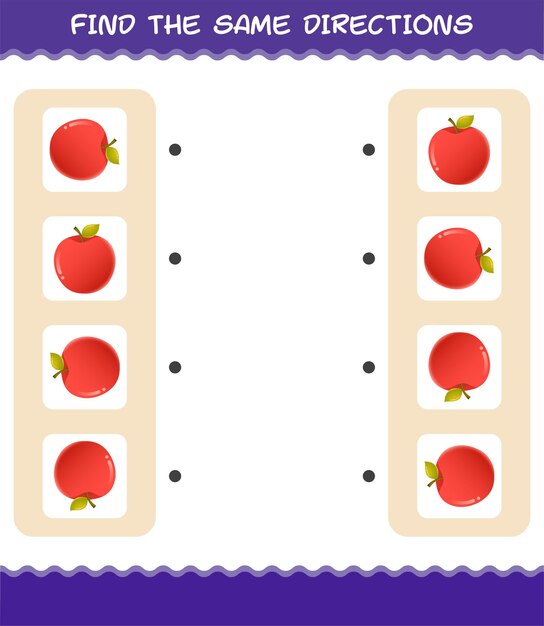 Match the same directions of apple. Matching game. Educational game for pre shool years kids and toddlers