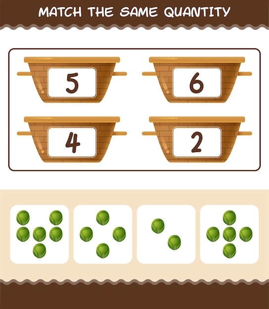 Match the same quantity of brussels sprout. Counting game. Educational game for pre shool years kids and toddlers