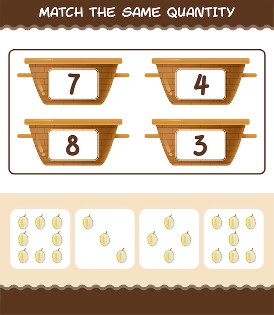 Match the same quantity of durian. Counting game. Educational game for pre shool years kids and toddlers