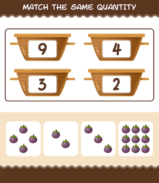 Match the same quantity of mangosteen. Counting game. Educational game for pre shool years kids and toddlers