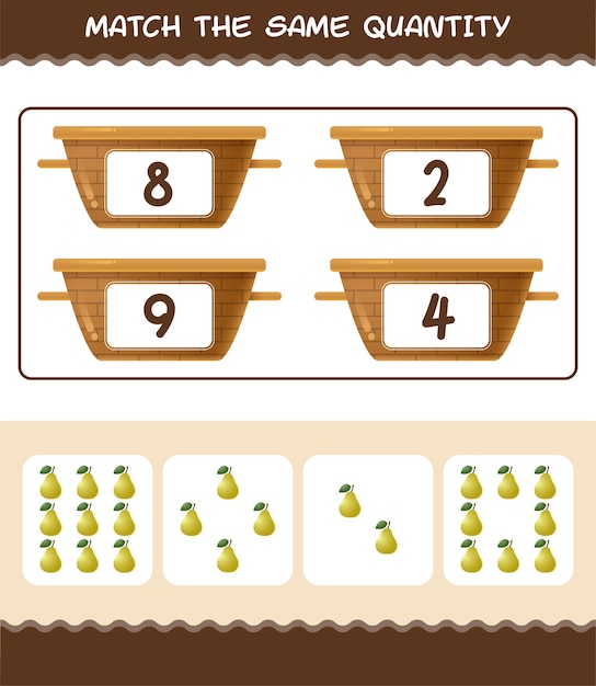 Match the same quantity of pear. Counting game. Educational game for pre shool years kids and toddlers