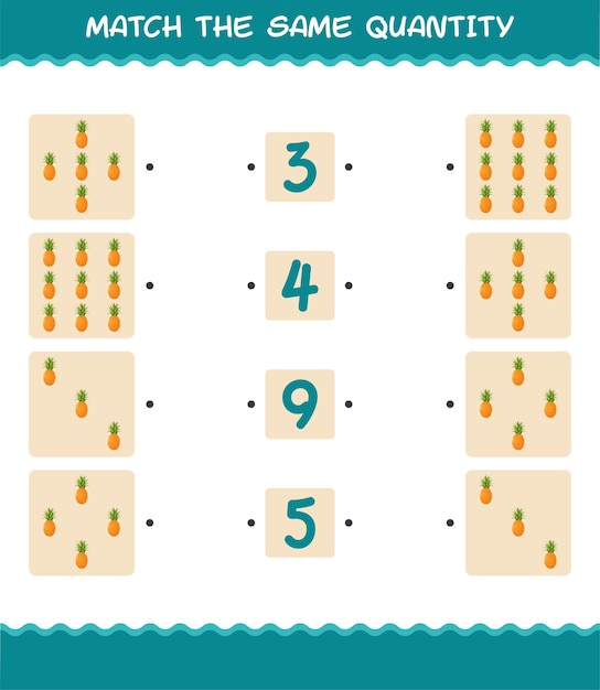 Match the same quantity of pineapple. Counting game. Educational game for pre shool years kids and toddlers