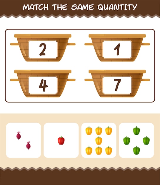 Match the same quantity of vegetables. Counting game. Educational game for pre shool years kids and toddlers