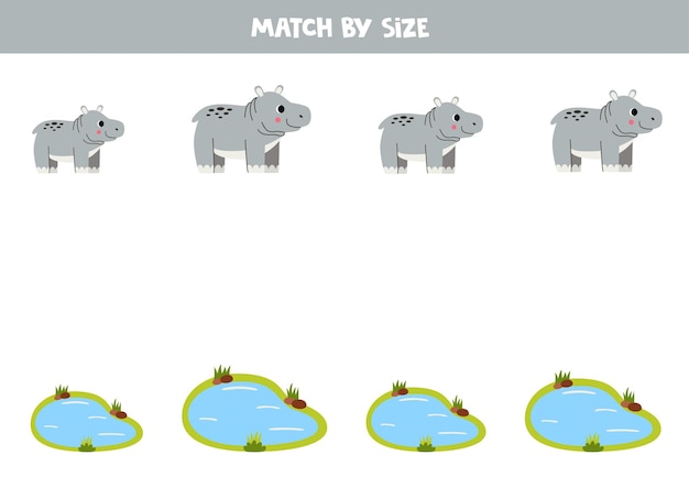 Match schattige nijlpaarden en watervijvers op maat Educatief logisch spel voor kinderen