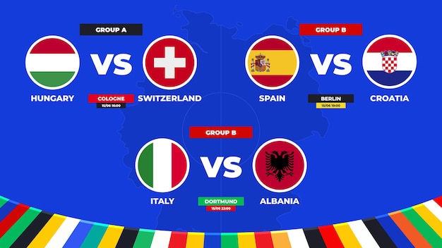 Vettore programmi di partite delle partite dei gruppi a e b del torneo europeo di calcio in germania 2024 fase dei gruppi