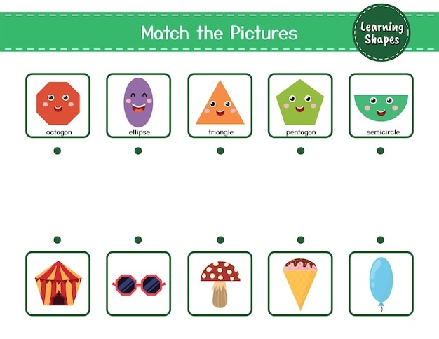 Match the shapes with objects game for kids Learning shapes activity page for children