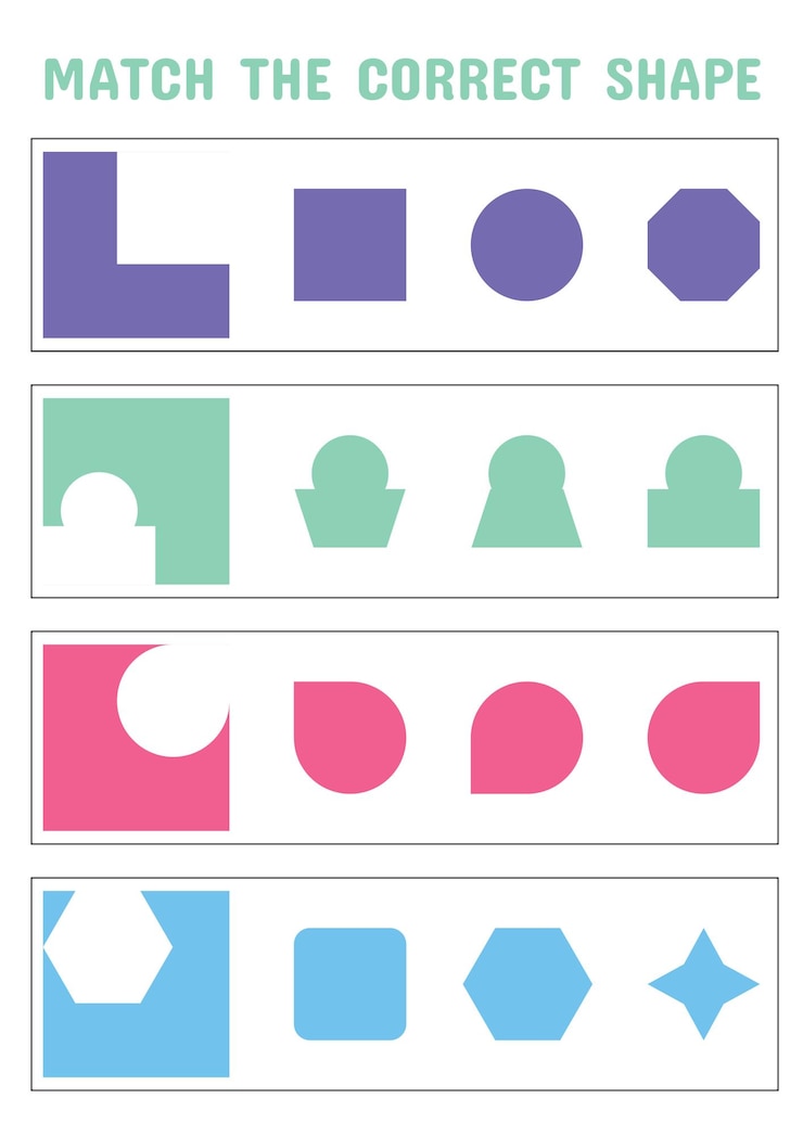 Vector match shapes worksheet kindergarten