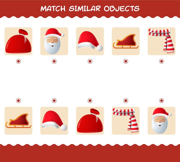 Match similar of cartoon christmas. Matching game. Educational game for pre shool years kids and toddlers