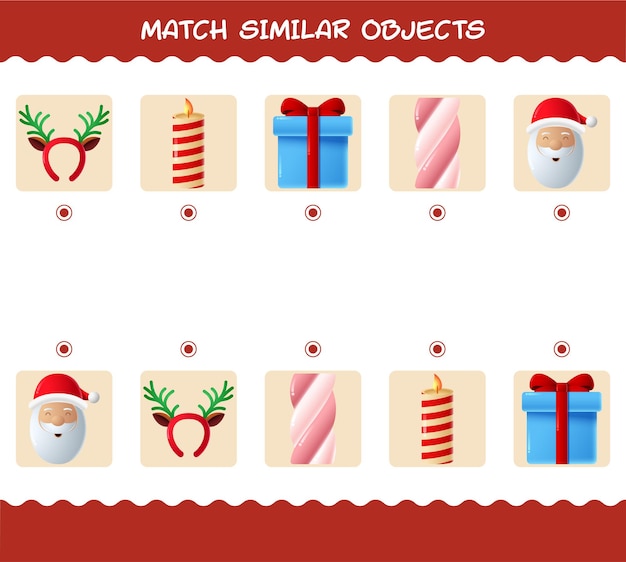 Match similar of cartoon christmas. Matching game. Educational game for pre shool years kids and toddlers