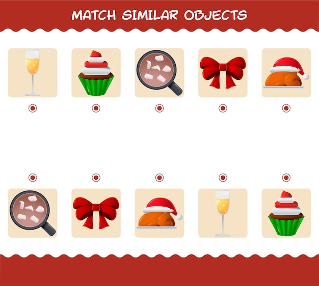 Match similar of cartoon christmas. Matching game. Educational game for pre shool years kids and toddlers