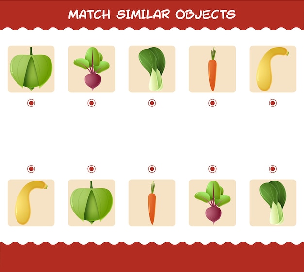 Match similar of cartoon vegetables. Matching game. Educational game for pre shool years kids and toddlers