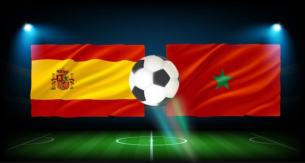 Match between Spain and Morocco teams 3d vector concept