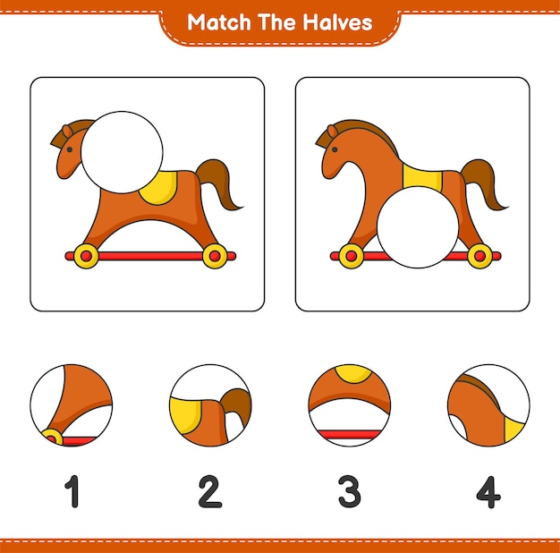 Сопоставьте половинки сопоставьте половинки обучающей детской игры «лошадь-качалка» лист для печати