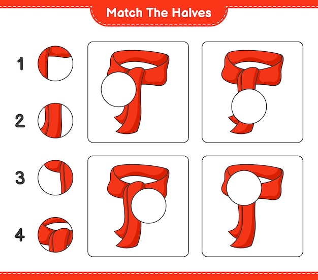 반쪽 일치 스카프 교육 어린이 게임 인쇄용 워크 시트 벡터 일러스트의 반쪽 일치