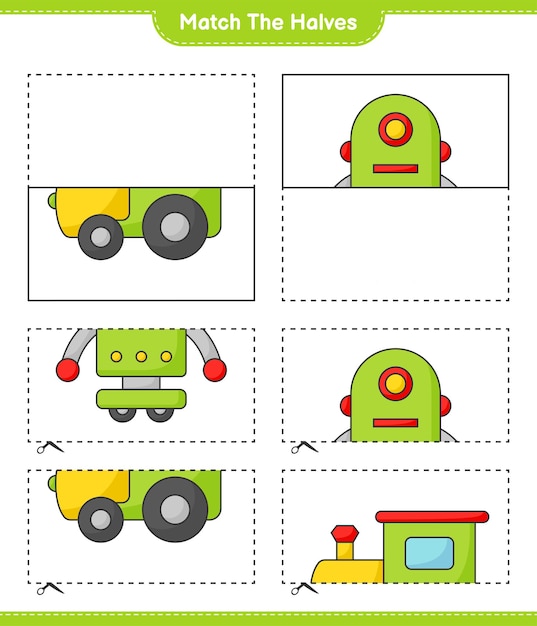 Сопоставьте половинки сопоставьте половинки обучающей детской игры train and robot character