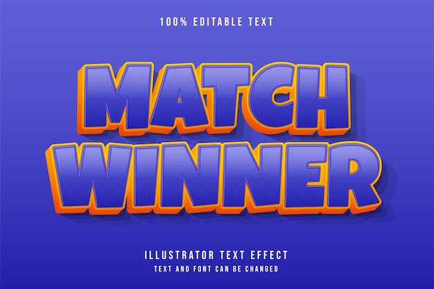 マッチの勝者、3D編集可能なテキスト効果紫グラデーション黄色オレンジコミックスタイル
